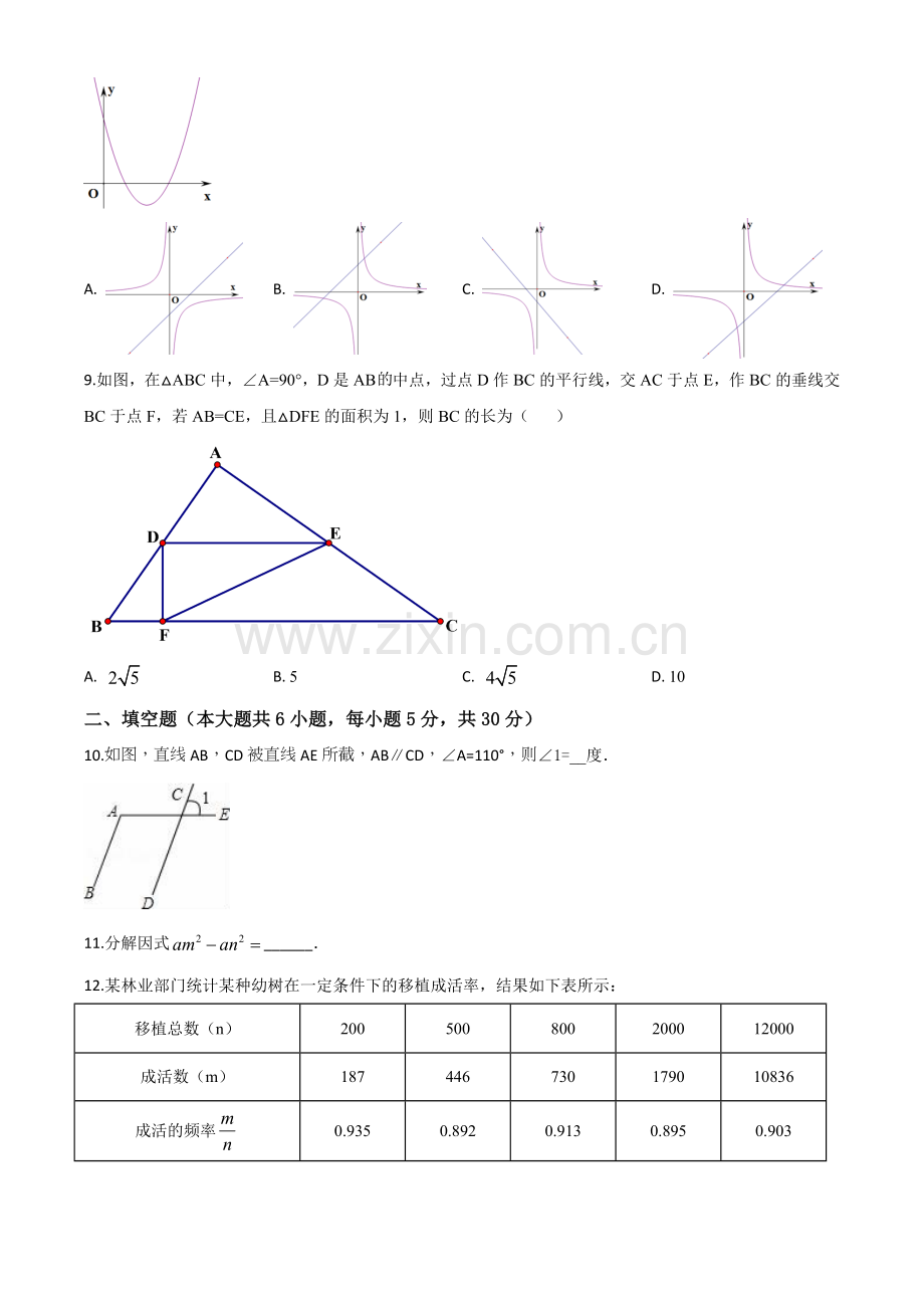 2020年新疆自治区、生产建设兵团九年级学业水平考试数学试题（原卷版）.doc_第2页