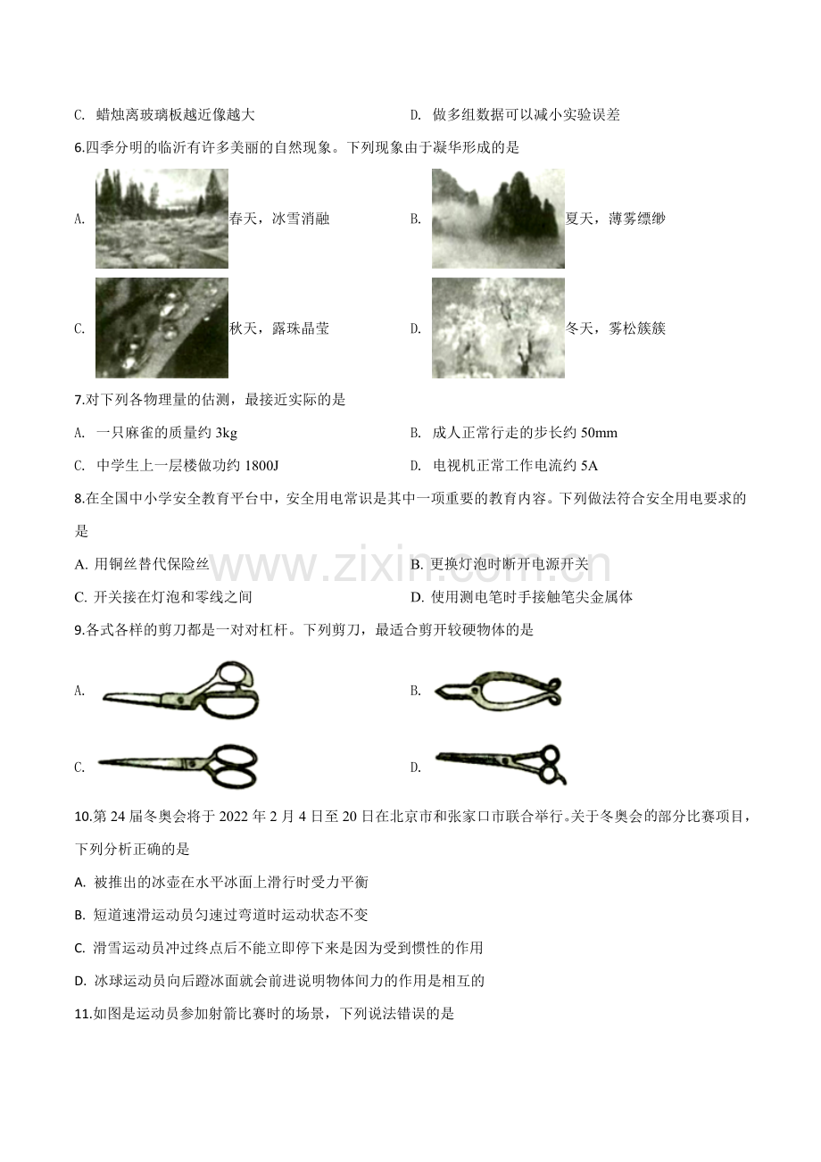 2019年山东省临沂市中考物理试题（原卷版）.doc_第2页