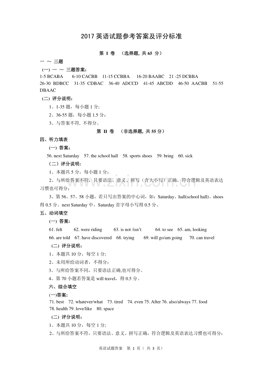 山东省东营市2017年中考英语真题试题答案.pdf_第1页