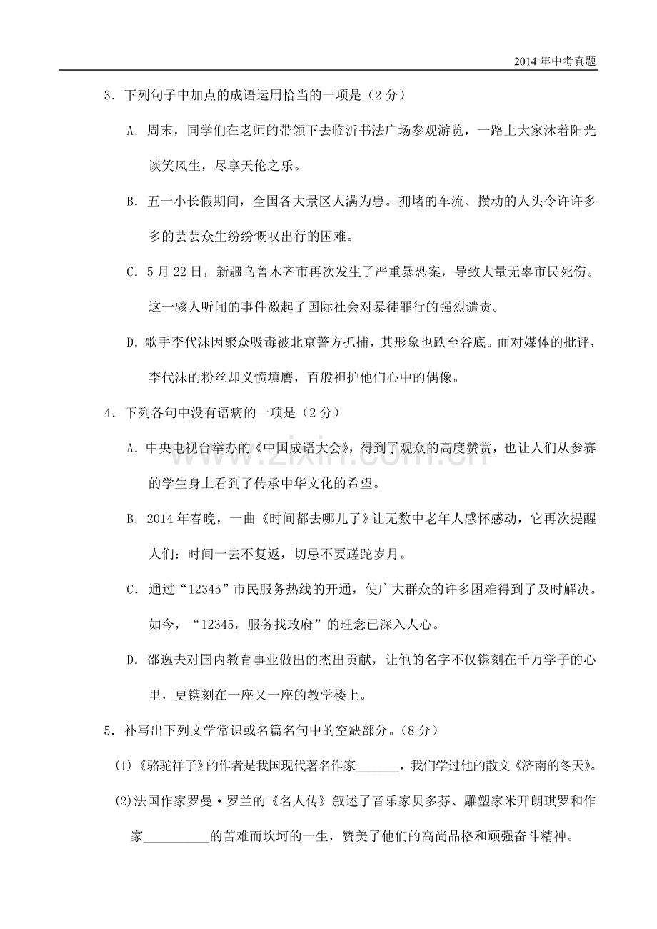 2014年山东省临沂市语文中考试题+答案.doc_第2页