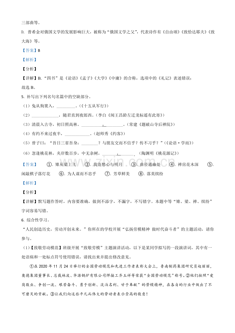 山东省临沂市2021年中考语文试题（解析版）.doc_第3页