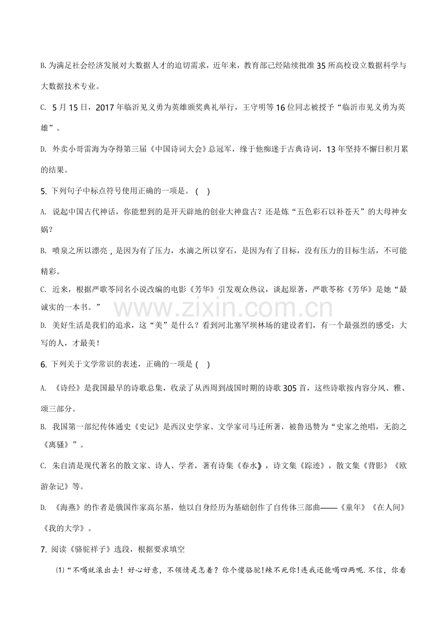 2018年山东省临沂市语文中考试题+答案.doc_第2页