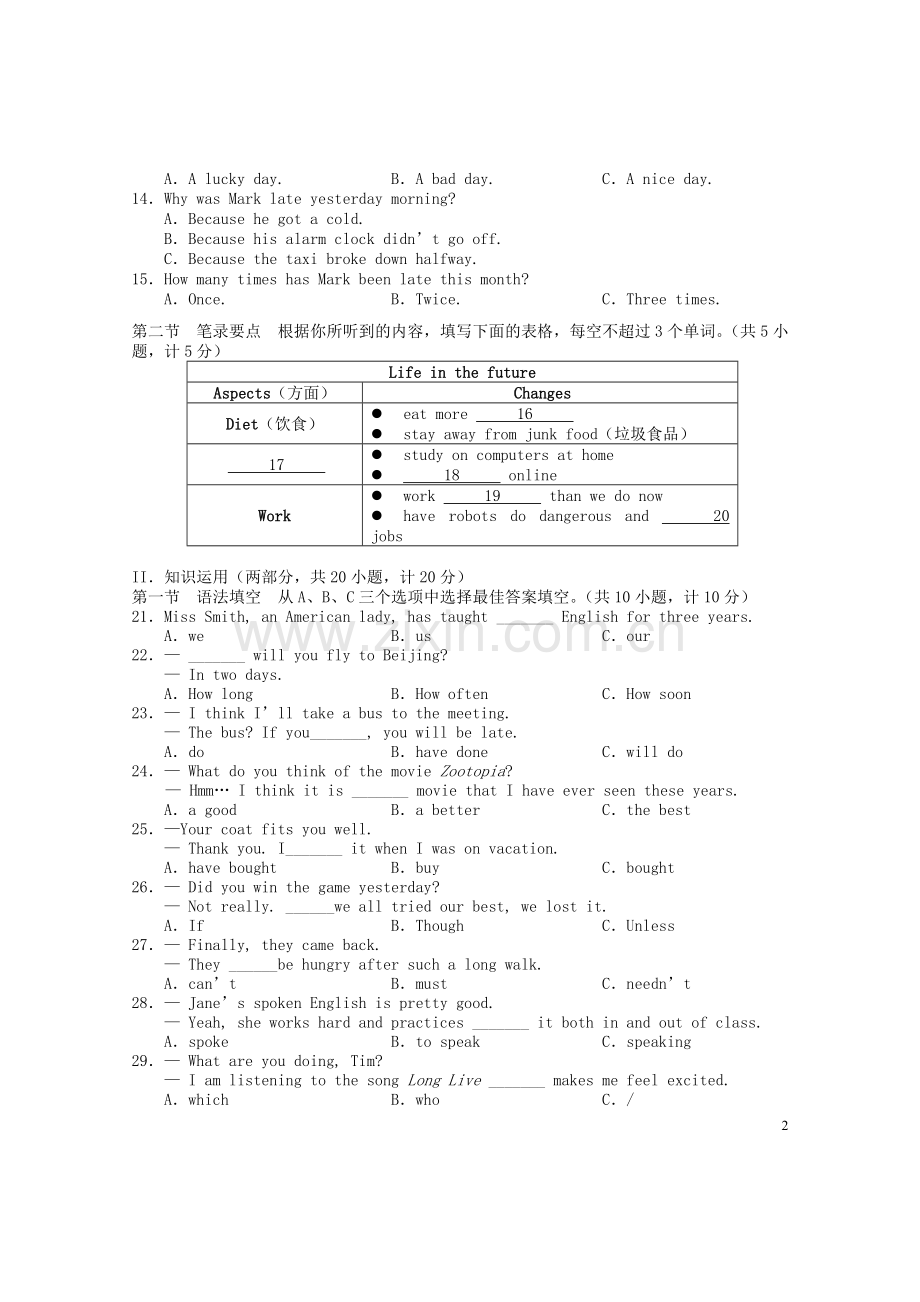 湖南省长沙市2016年中考英语真题试题（含答案）.doc_第2页