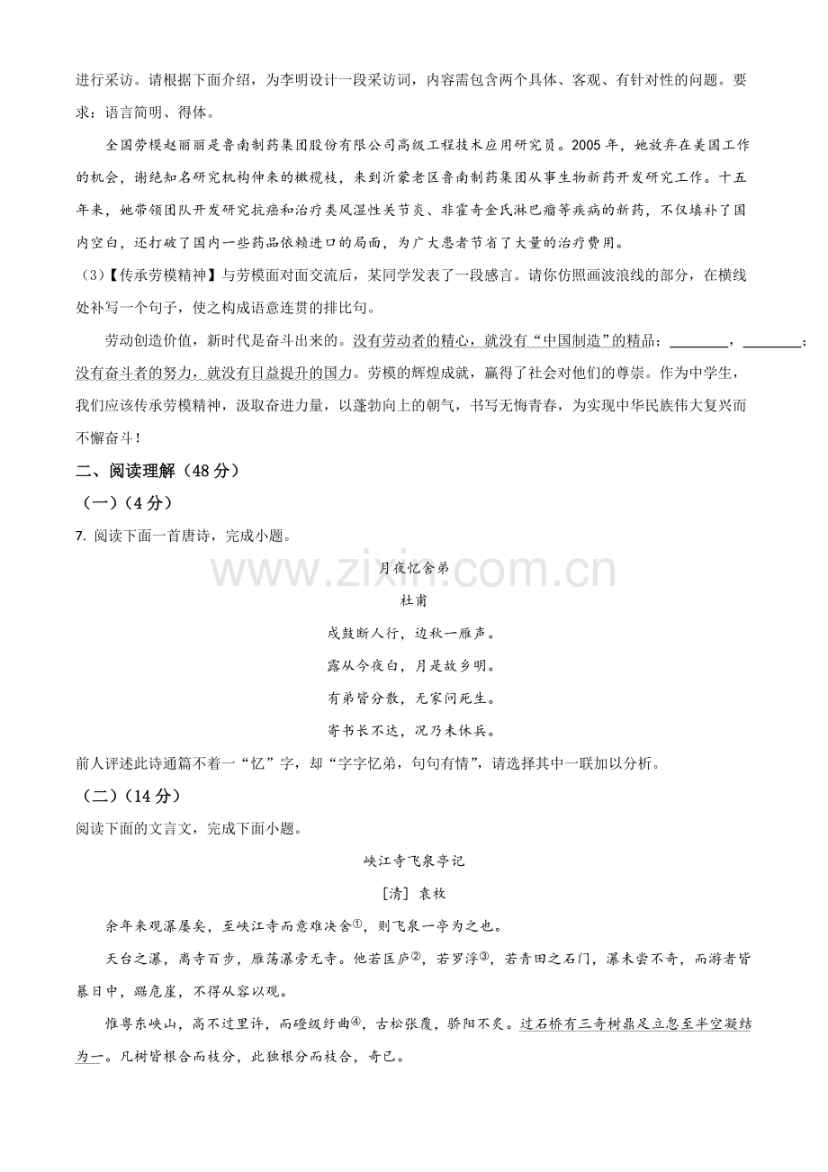 山东省临沂市2021年中考语文试题（原卷版）.doc_第3页