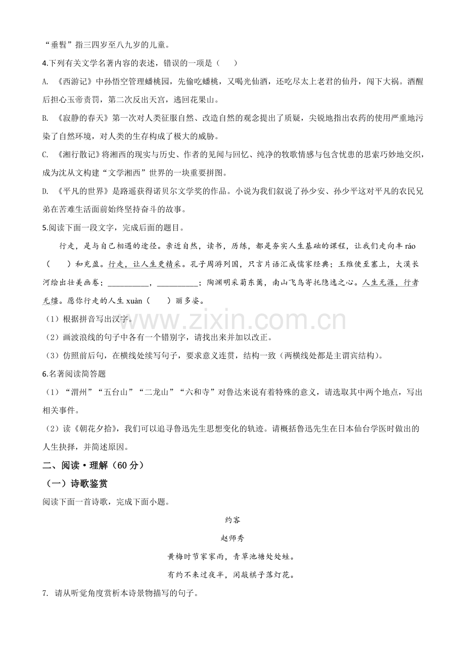 江苏省连云港市2020年中考语文试题（原卷版）.doc_第2页