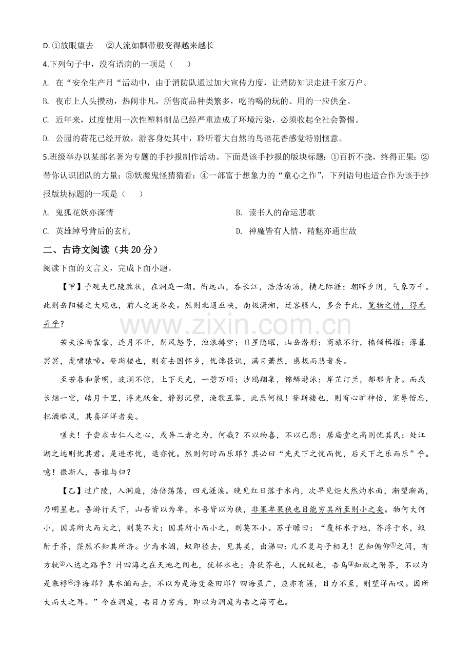 山东省济宁市2020年中考语文试题（原卷版）.doc_第2页