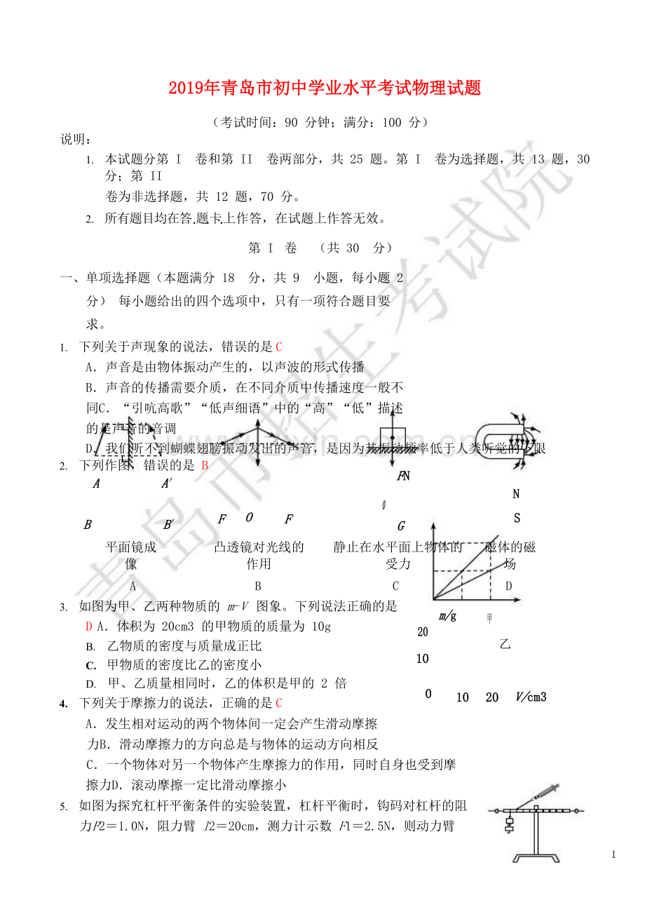 山东省青岛市2019年中考物理真题试题.doc_第1页