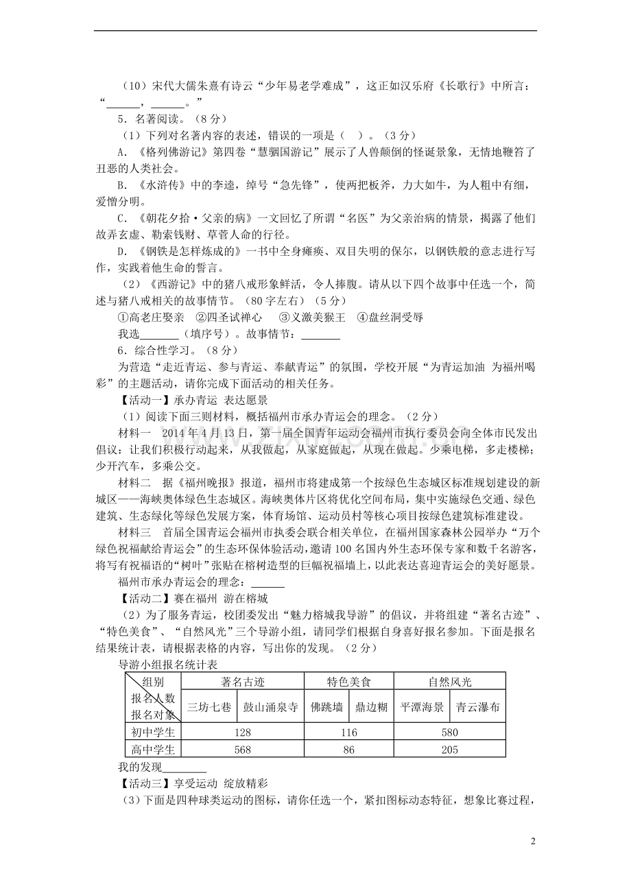 福建省福州市2015年中考语文真题试题（含答案）.doc_第2页