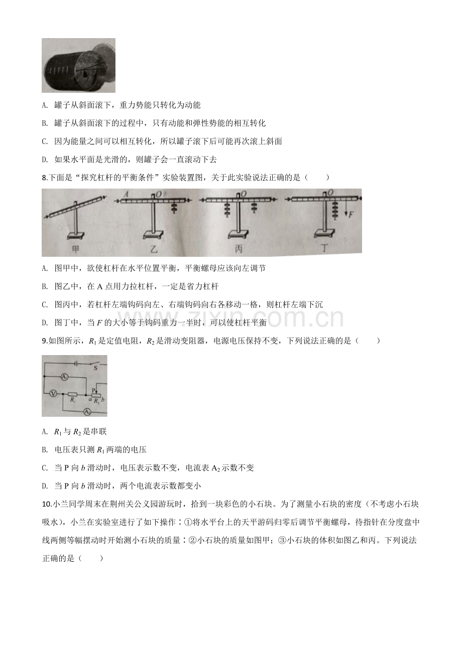 2020年湖北省荆州市中考物理试题（原卷版）.doc_第2页