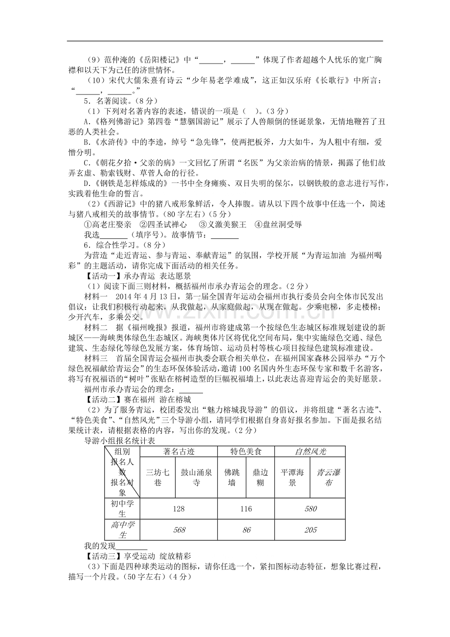 2015年福建省福州市中考语文试题及答案.doc_第2页