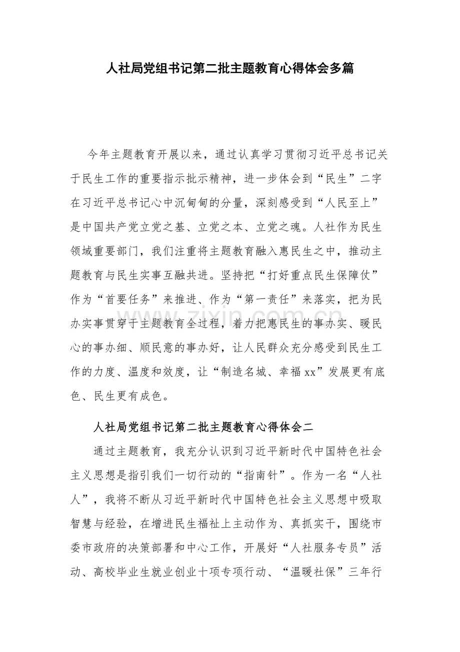 人社局党组书记第二批主题教育心得体会多篇.docx_第1页