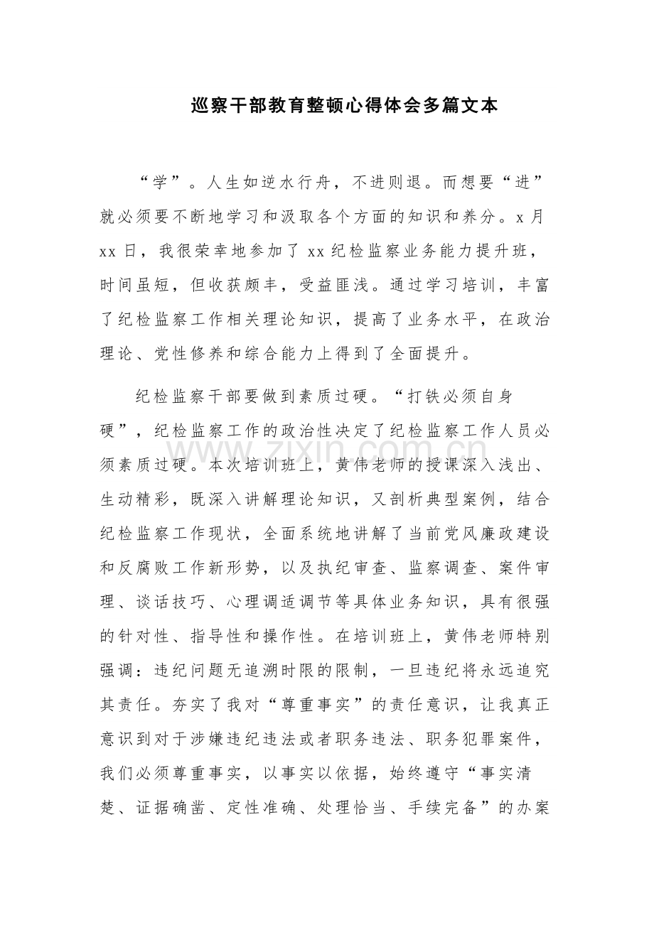 巡察干部教育整顿心得体会多篇文本.docx_第1页