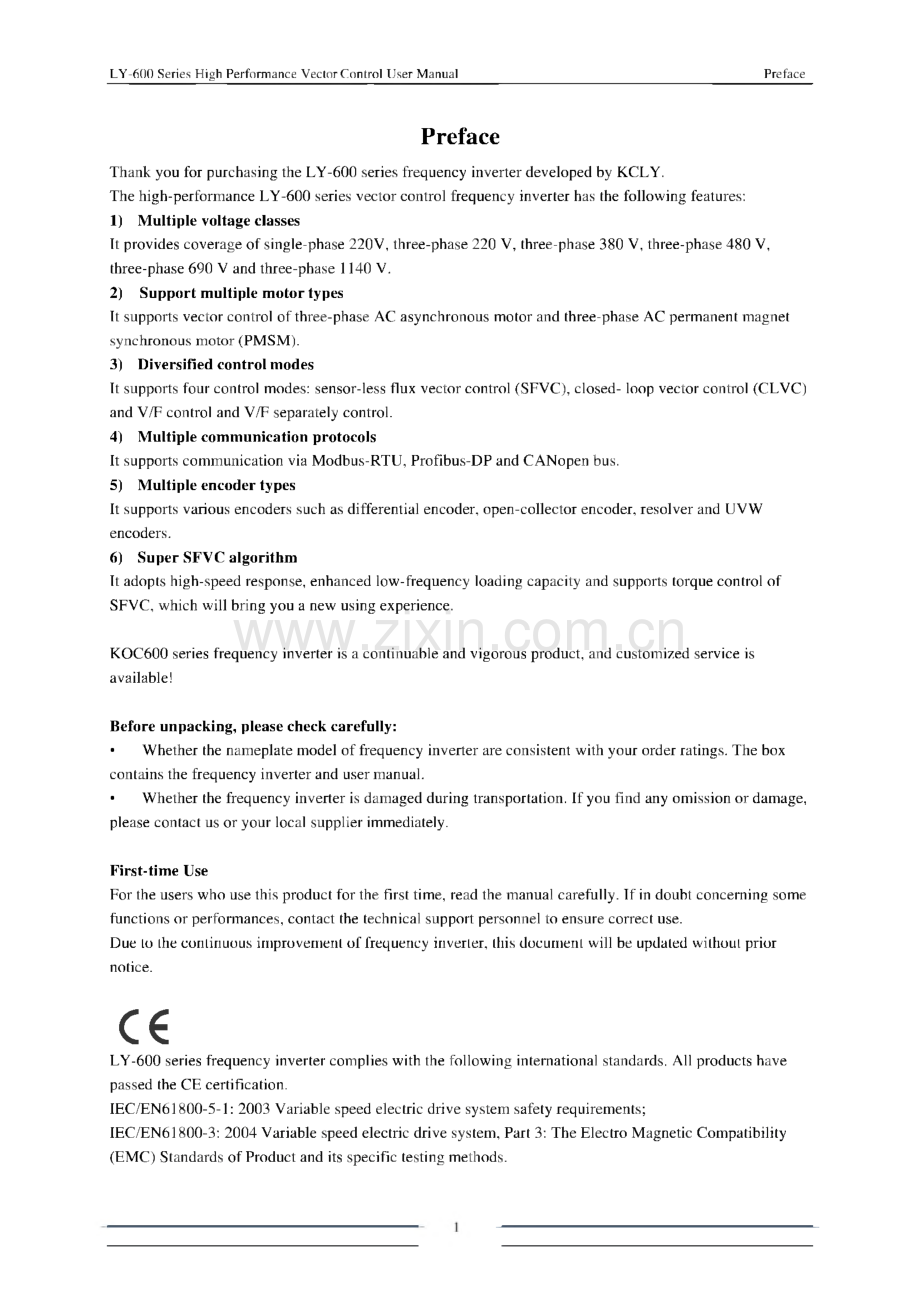 力扬 LY-600 系列高性能矢量变频器使用说明 英文版.pdf_第1页