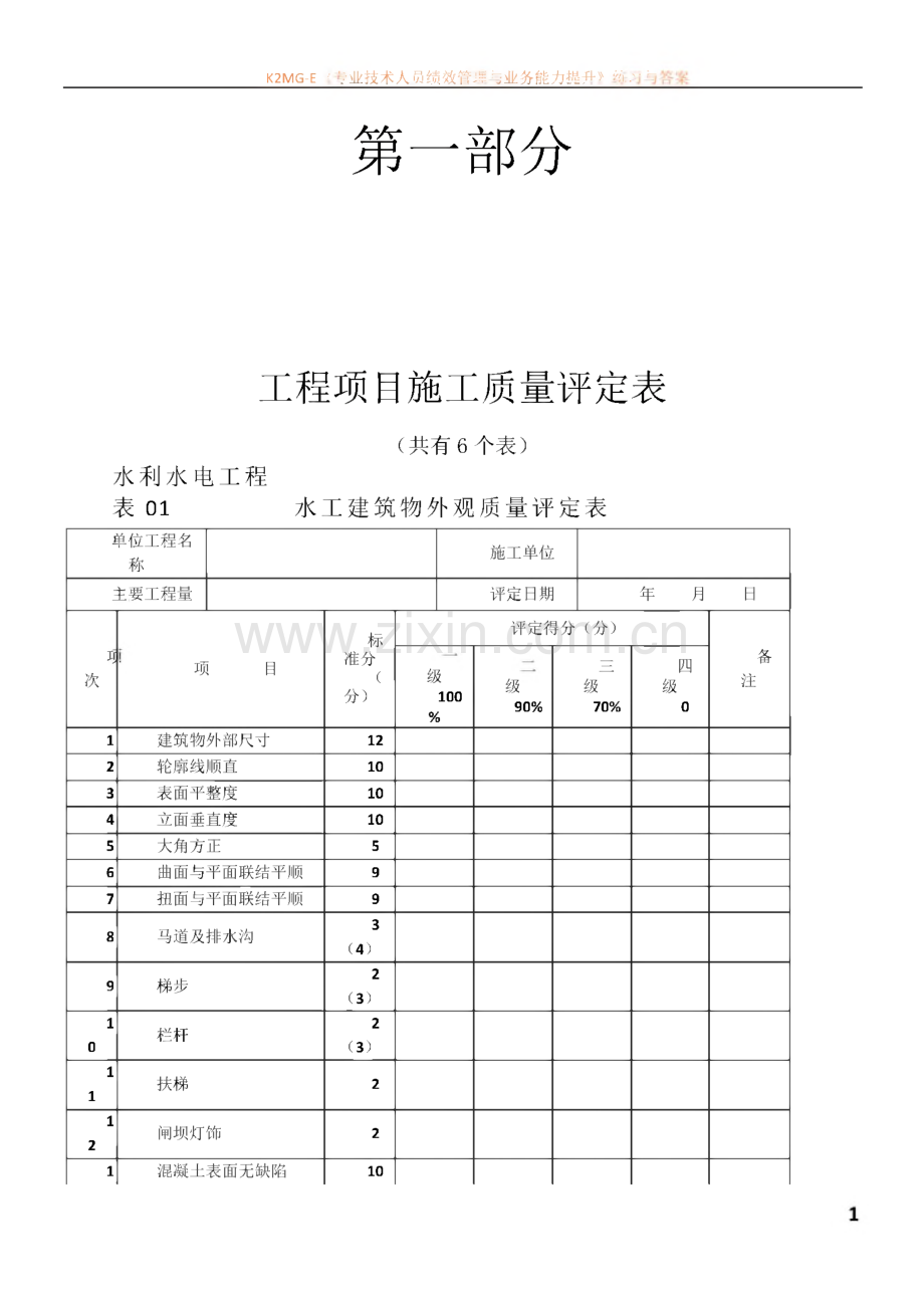 水利水电工程单元工程质量评定表.pdf_第1页