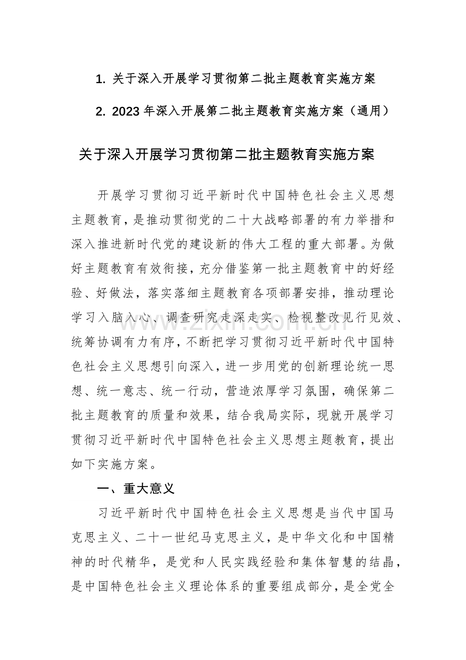 两篇：2023年深入开展第二批主题教育实施方案参考范文.docx_第1页