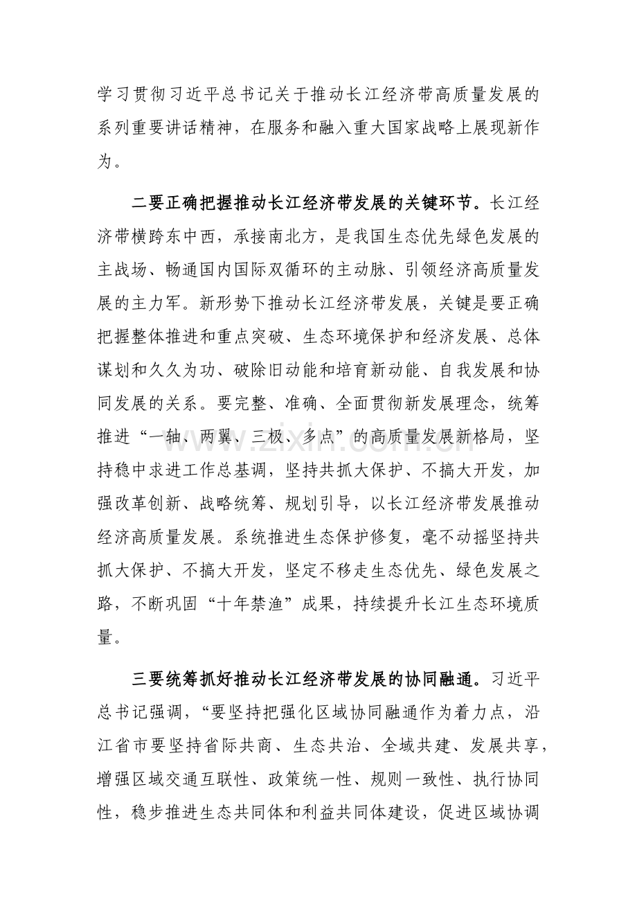 学习习近平总书记在进一步推动长江经济带高质量发展座谈会上的重要讲话心得体会范文.docx_第2页