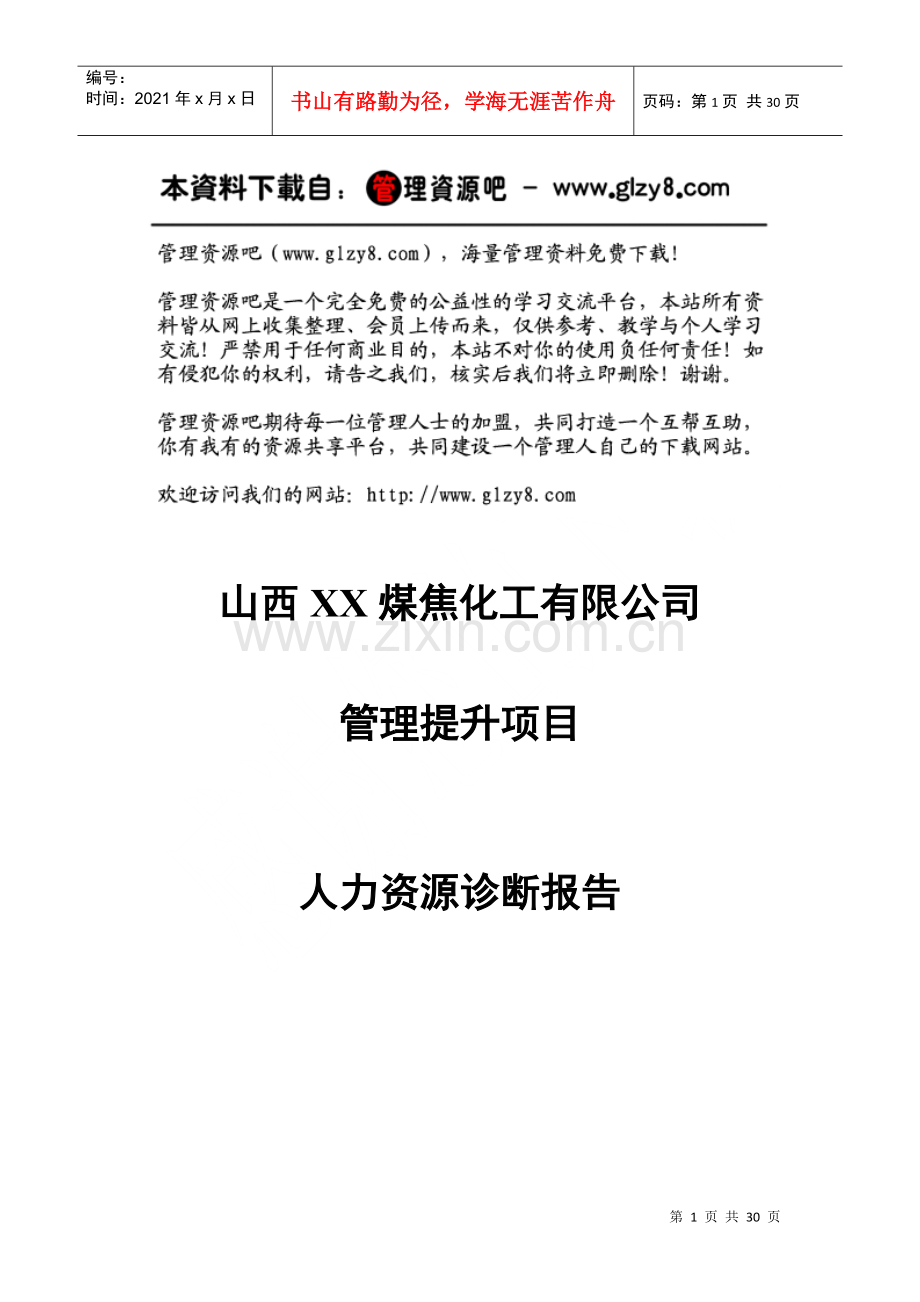 煤焦化工有限公司人力资源诊断报告.docx_第1页