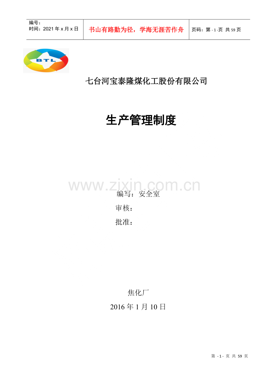 煤化工股份有限公司生产管理制度.docx_第1页