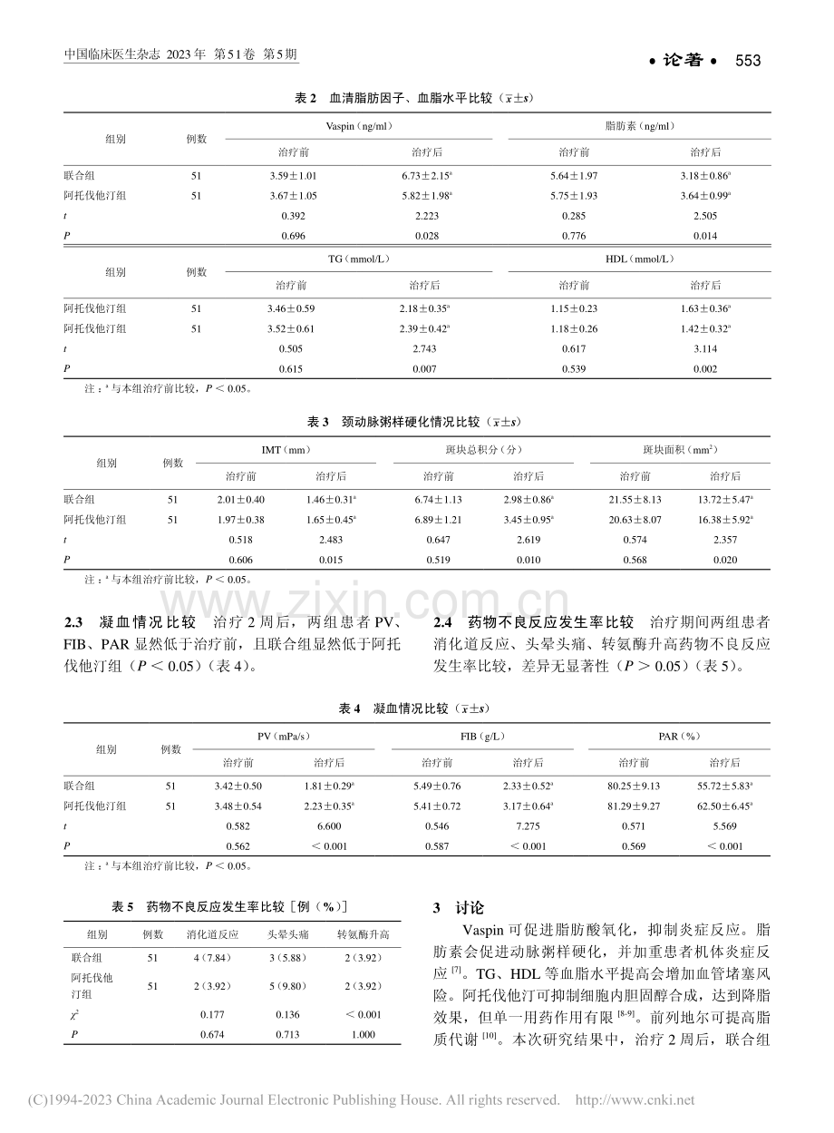 前列地尔联合阿托伐他汀对老...因子、颈动脉粥样硬化的影响_刘雁伟.pdf_第3页