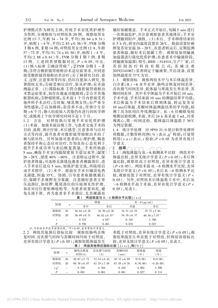 输液加温器在腹腔镜胃癌根治术中的应用_吉书慧.pdf_第2页