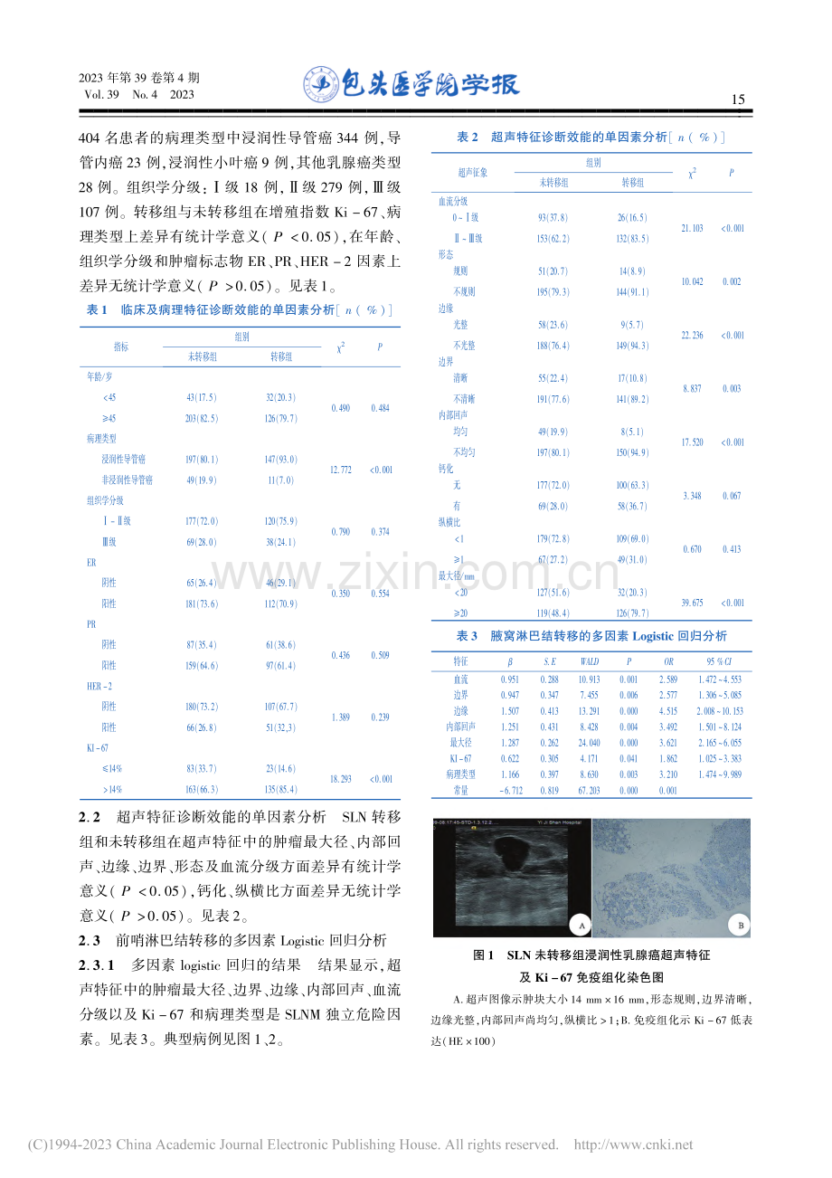 乳腺癌前哨淋巴结转移的超声及病理危险因素分析_李晴晴.pdf_第3页