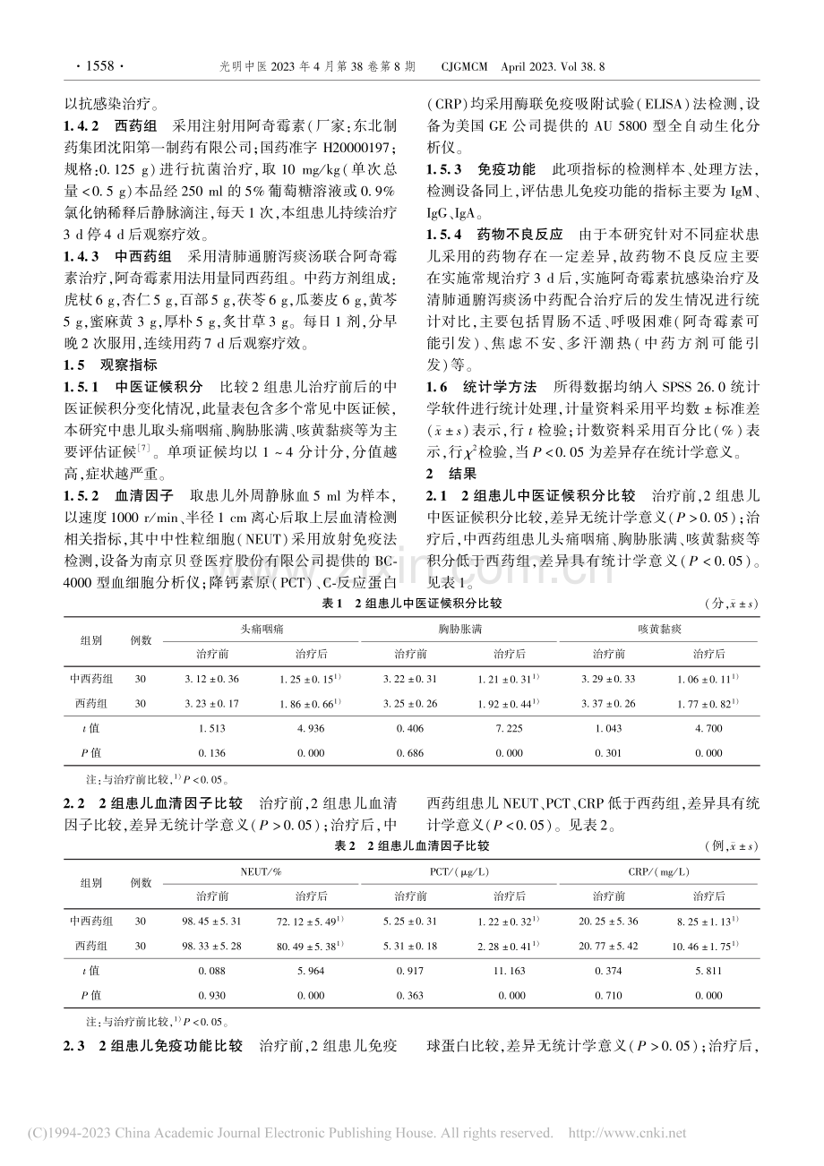 清肺通腑泻痰汤联合阿奇霉素治疗小儿支原体肺炎临床观察_喻春燕.pdf_第2页