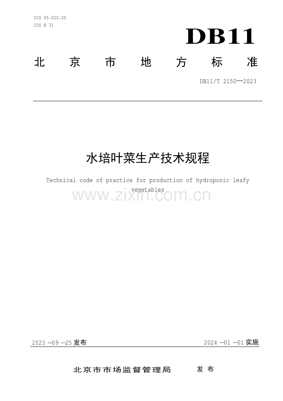 DB11∕T 2150-2023 水培叶菜生产技术规程(北京市).pdf_第1页