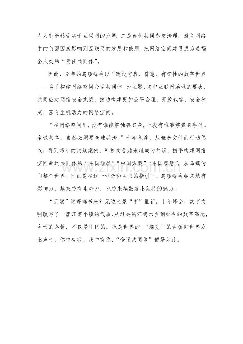 2023年世界互联网大会乌镇峰会十周年感悟心得960字范文.docx_第2页