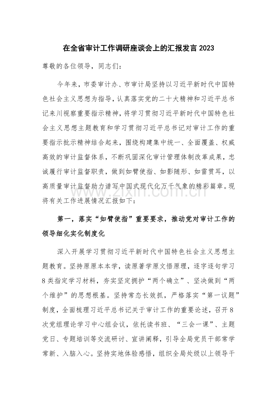 在全省审计工作调研座谈会上的汇报发言2023.docx_第1页