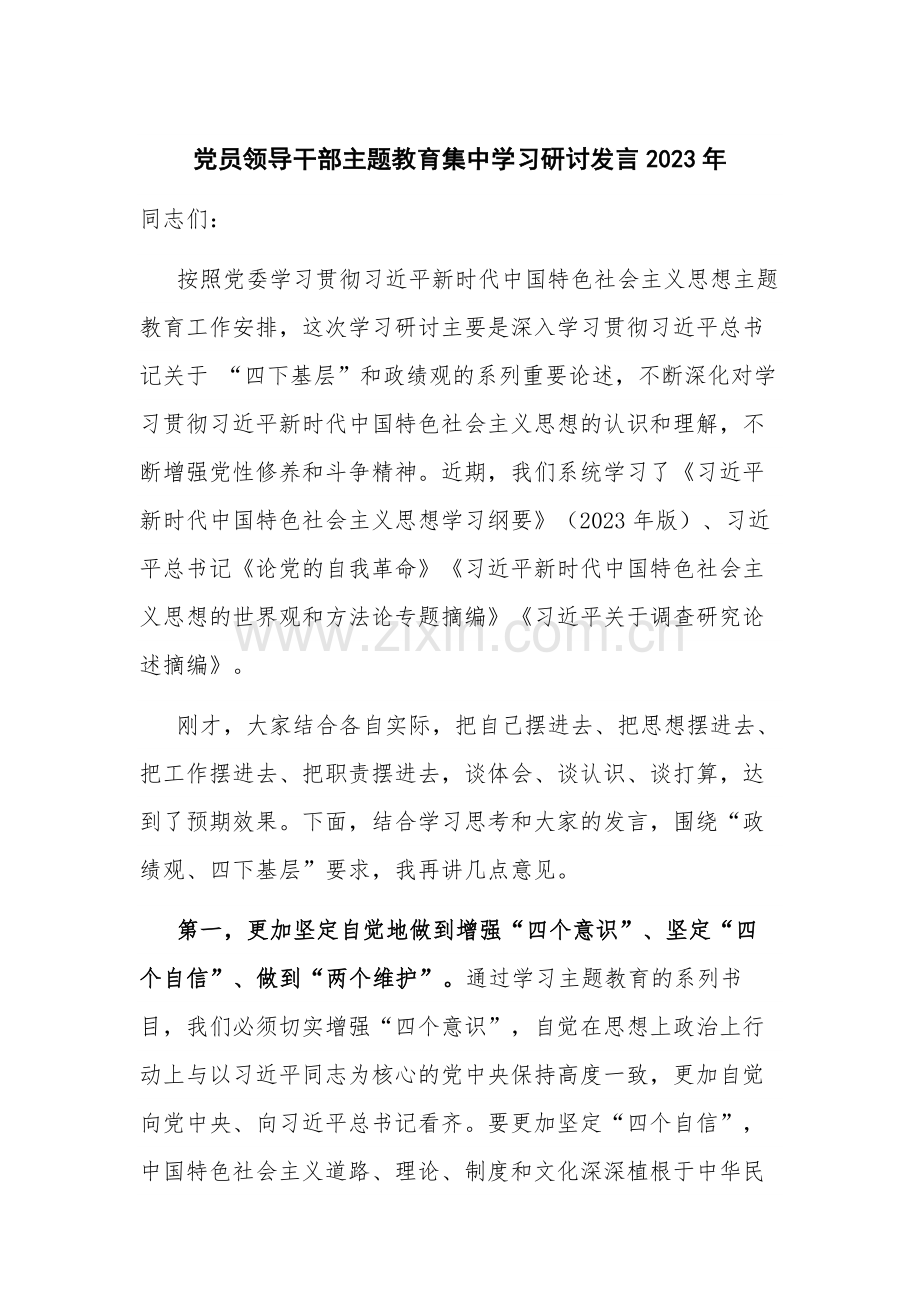 党员领导干部主题教育集中学习研讨发言2023年.docx_第1页