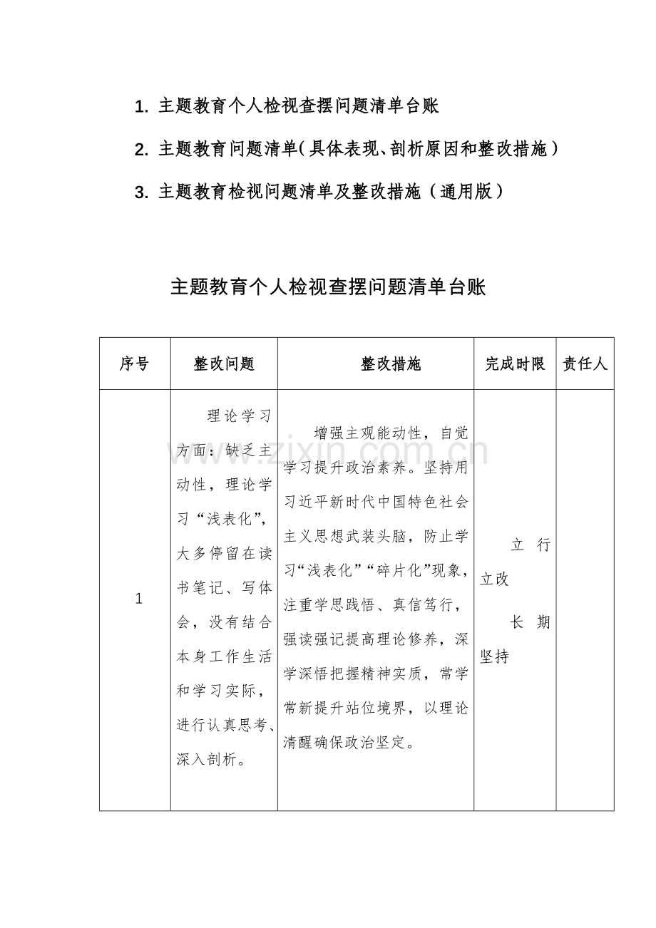 主题教育个人检视查摆问题清单台账及整改措施范文3篇汇编.docx_第1页