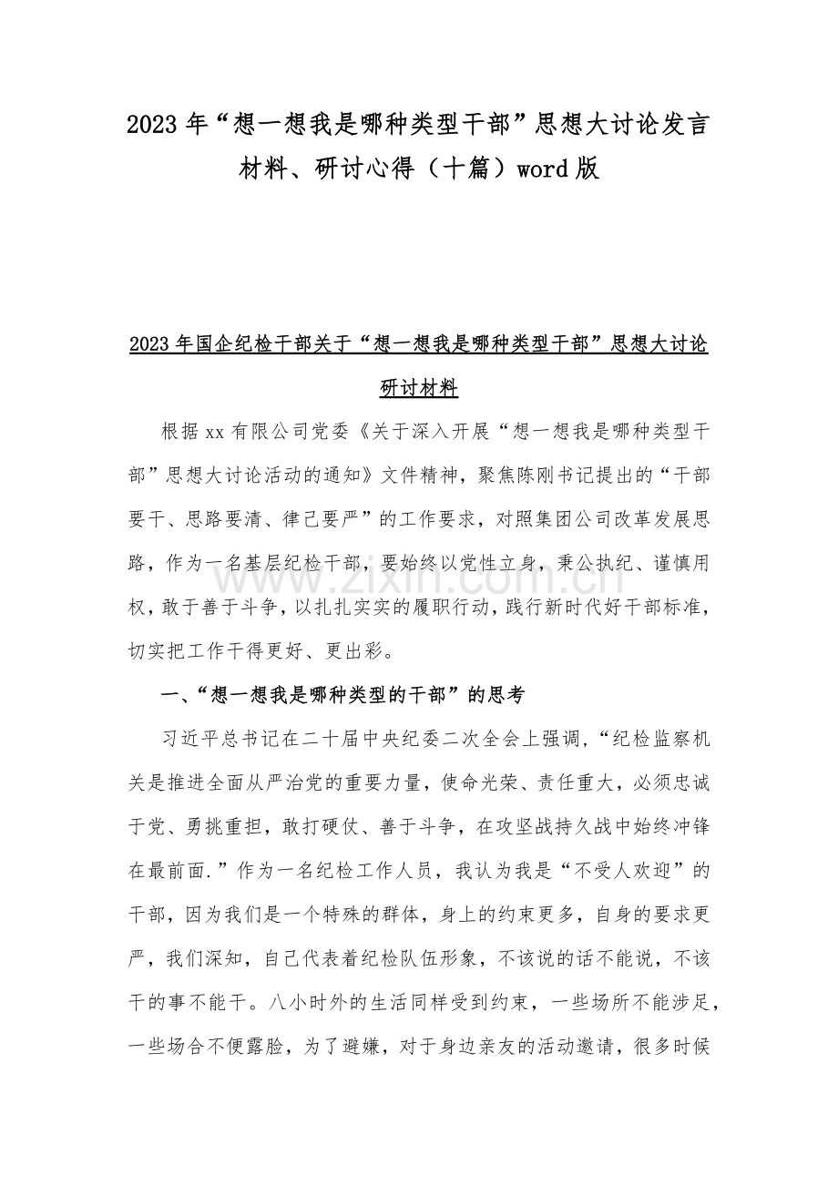 2023年“想一想我是哪种类型干部”思想大讨论发言材料、研讨心得（十篇）word版.docx_第1页