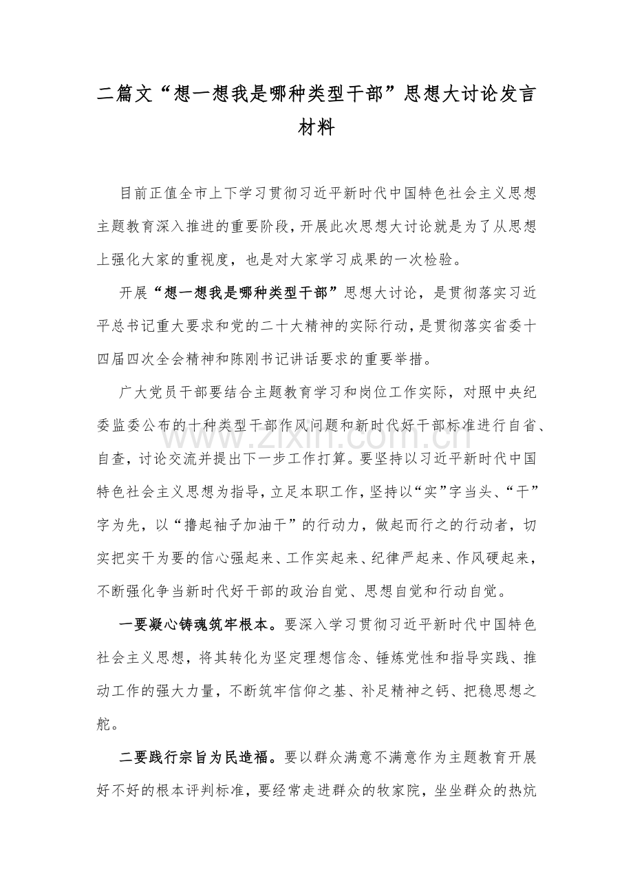 二篇文“想一想我是哪种类型干部”思想大讨论发言材料.docx_第1页