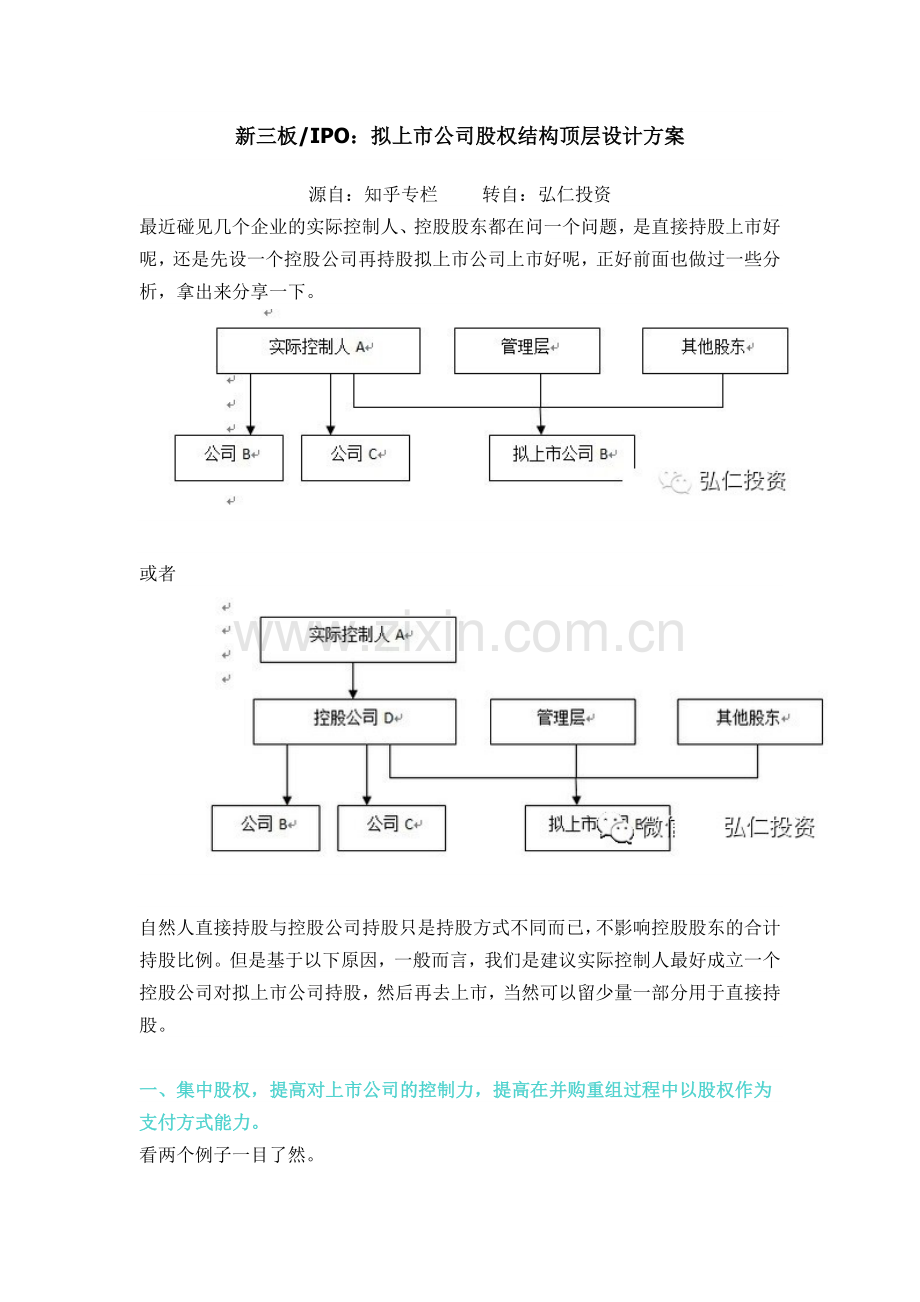 拟上市公司股权结构顶层设计方案.docx_第1页