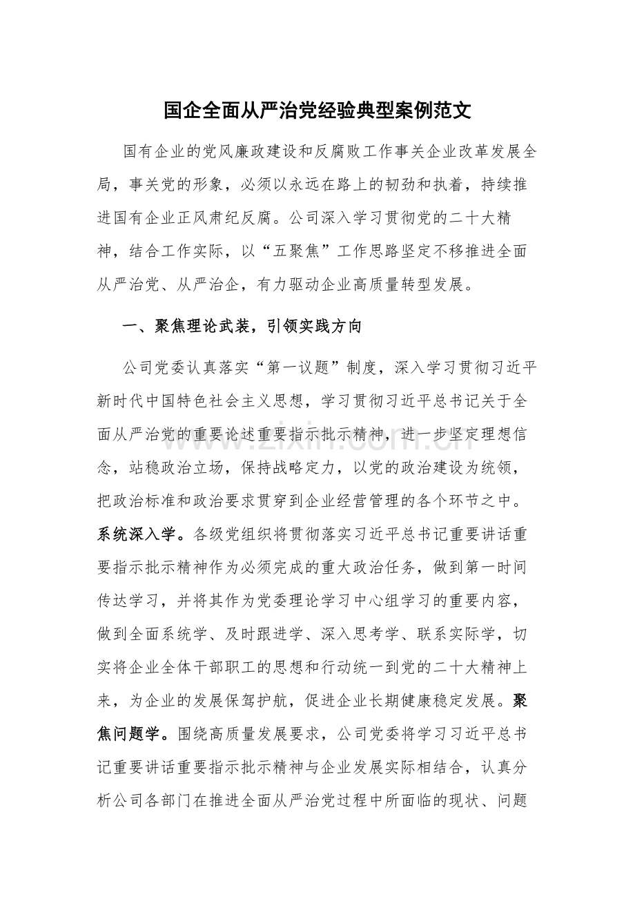 国企全面从严治党经验典型案例范文.docx_第1页