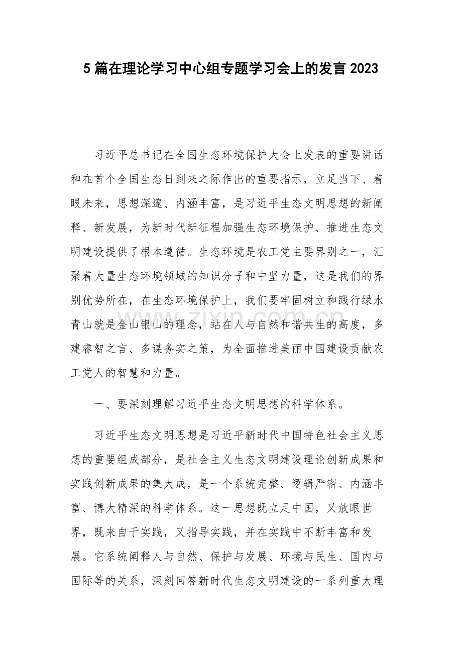 5篇在理论学习中心组专题学习会上的发言2023.docx_第1页