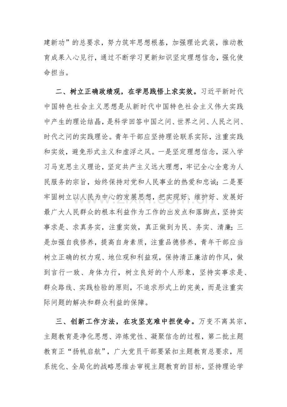 2023青年党员干部在第二批主题教育上的交流发言范文.docx_第2页