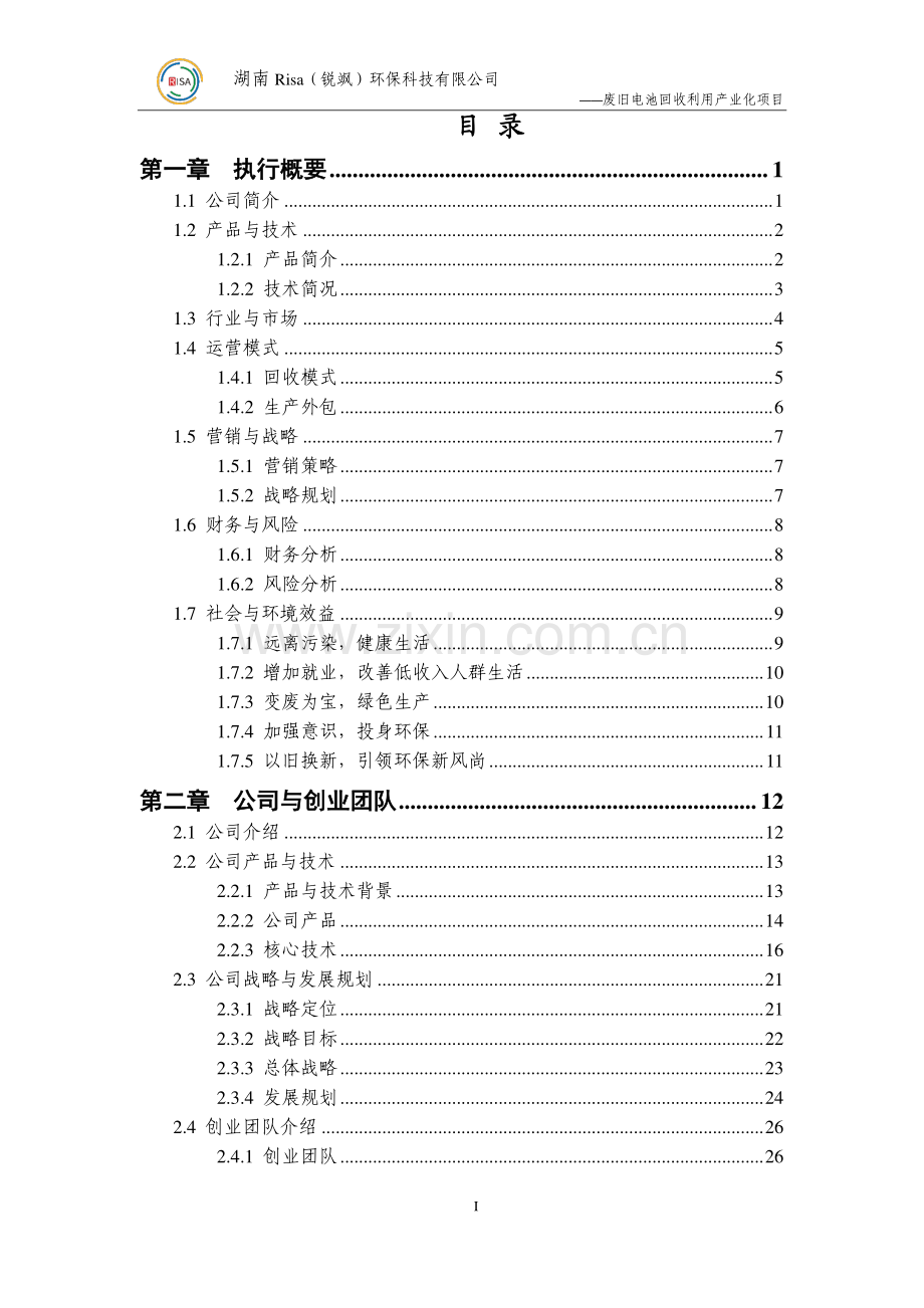 中南大学 湖南Risa(锐飒)环保科技有限公司项目计划书.pdf_第2页