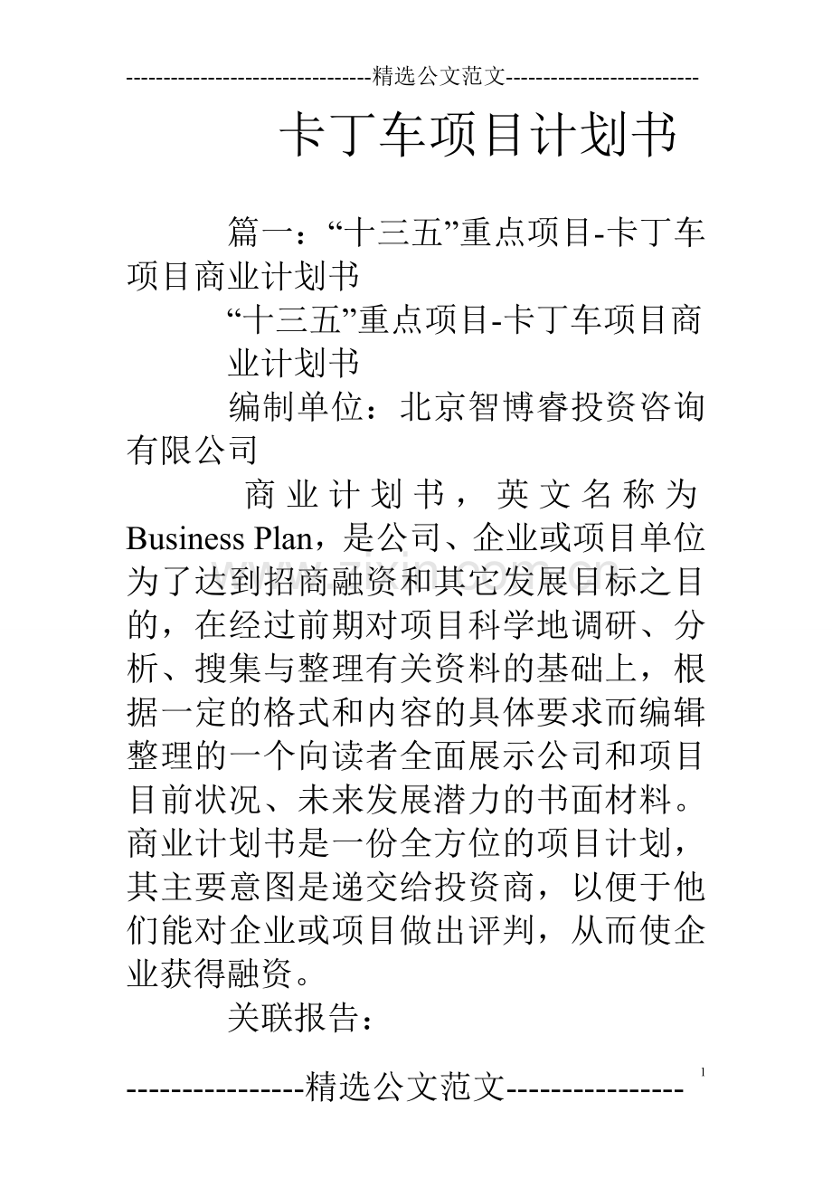 卡丁车项目计划书 .doc_第1页