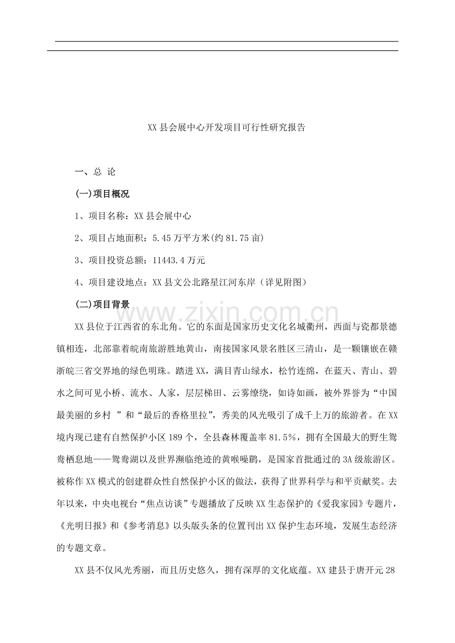 某县会展中心开发项目可行性研究报告.doc_第1页