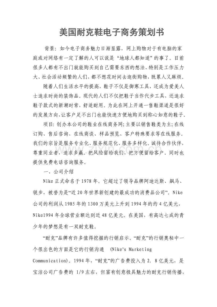 鞋类电子商务策划书 .doc_第1页