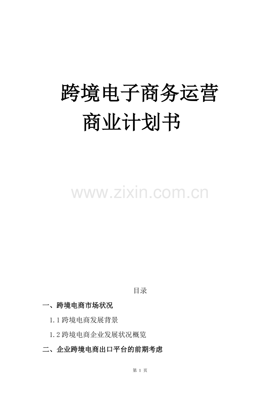 跨境电子商务运营商业计划书 .docx_第1页