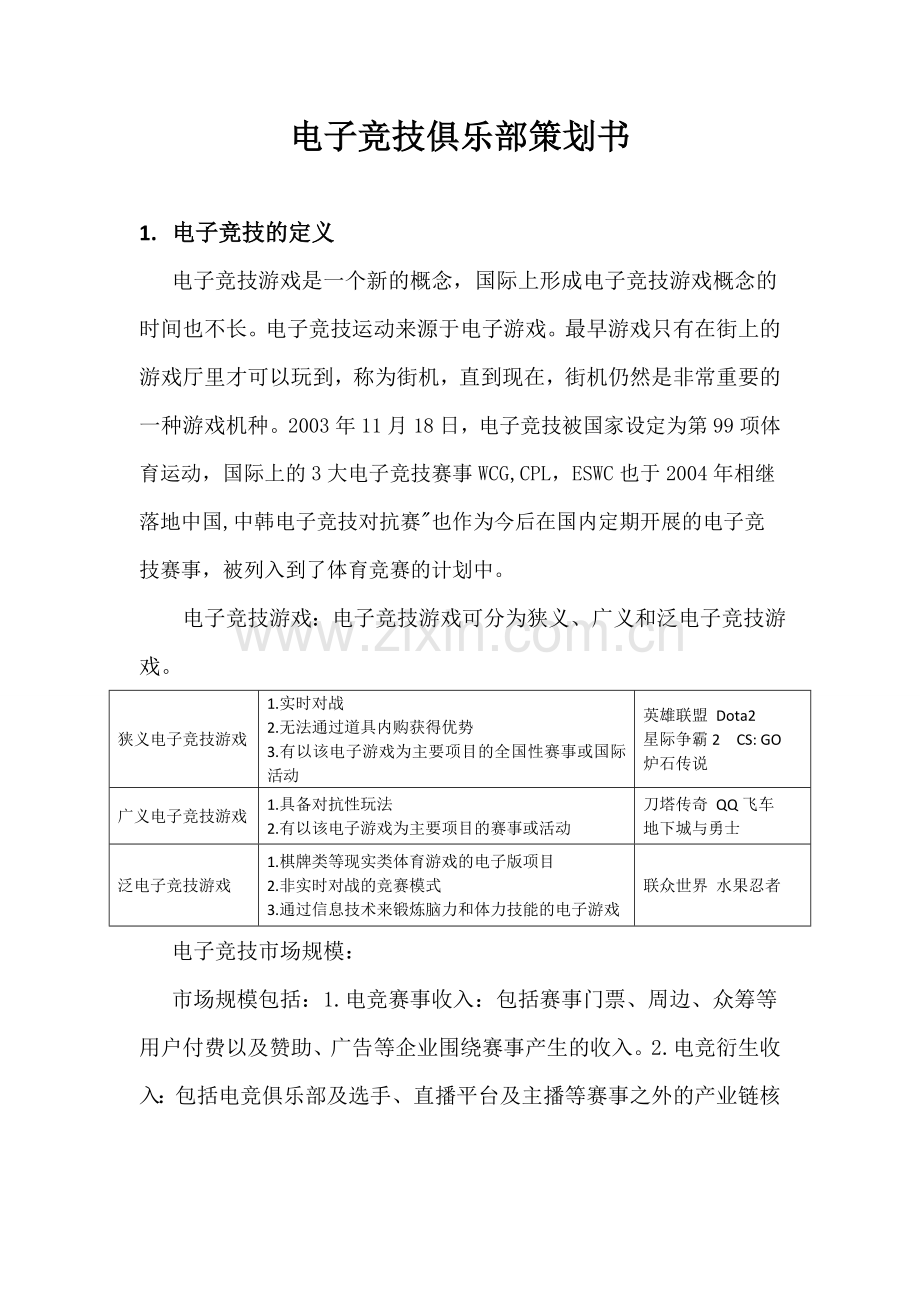 电子竞技俱乐部策划书 .doc_第1页