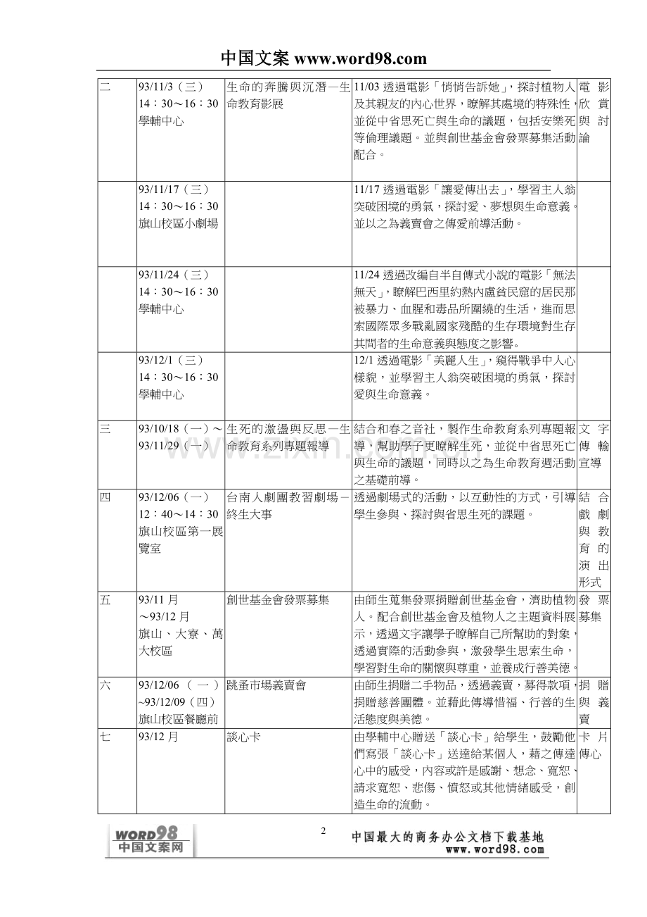 生命教育系列活動計劃書.doc_第2页