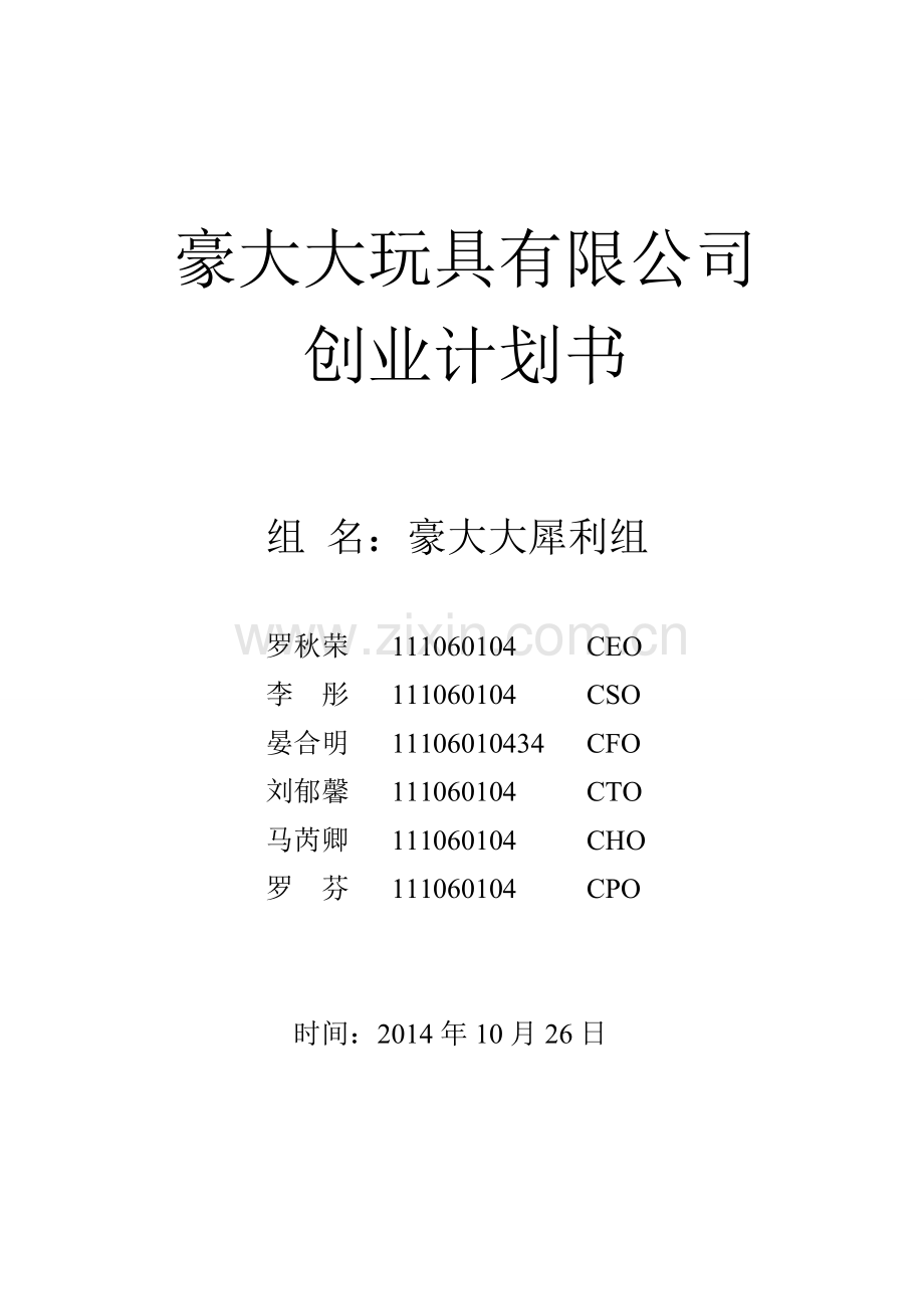 豪大大玩具有限公司创业计划书 .doc_第1页