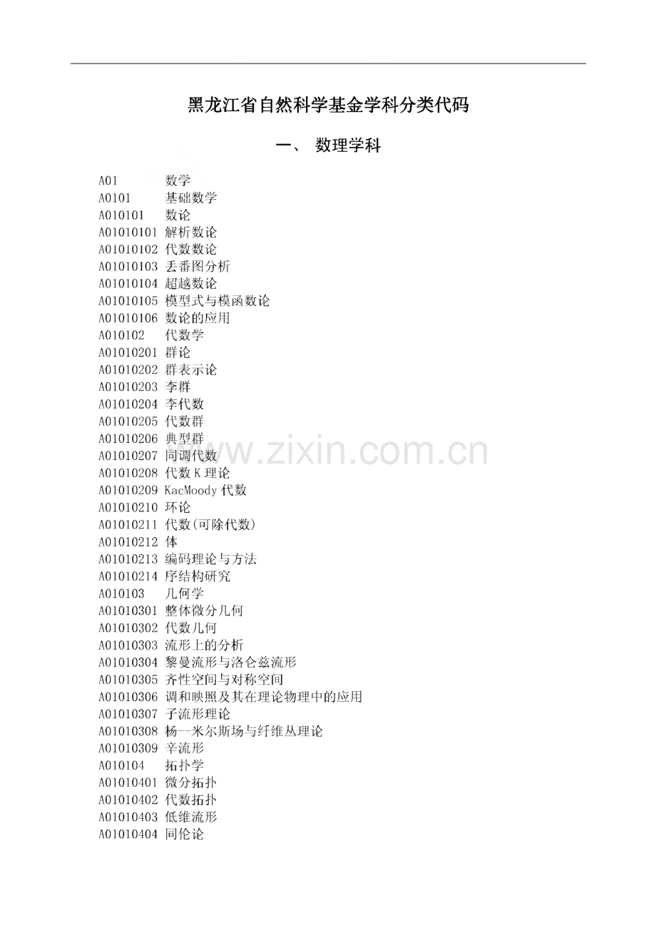 黑龙江省自然科学基金学科分类代码.pdf_第1页