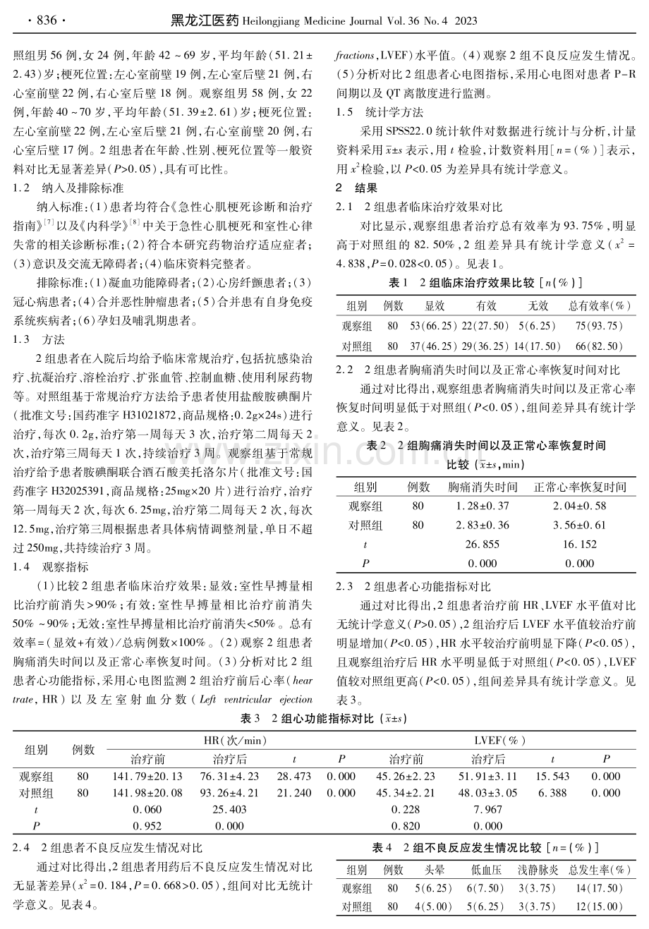 胺碘酮联合美托洛尔治疗急性心肌梗死室性心律失常患者的疗效分析.pdf_第2页