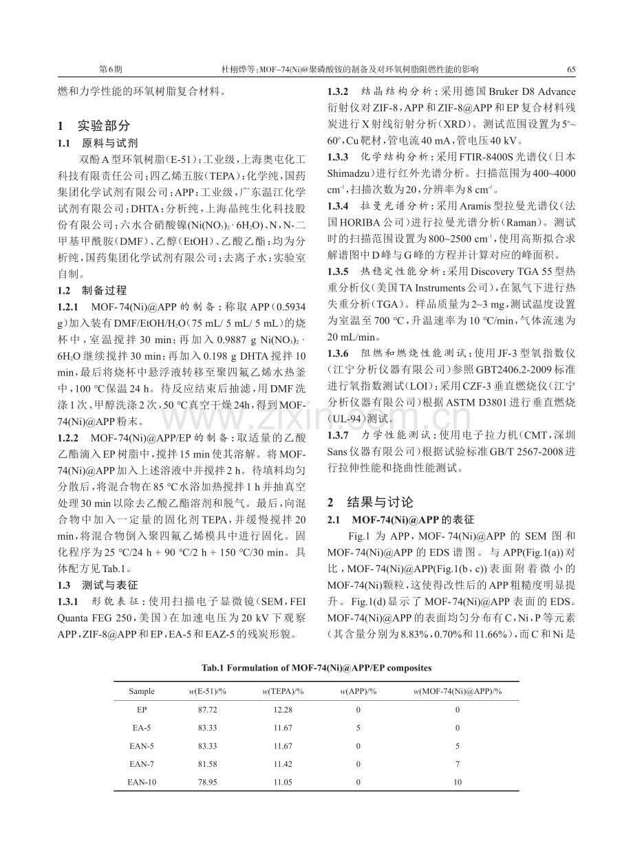 MOF-74%28Ni%29%40聚磷酸铵的制备及对环氧树脂阻燃性能的影响.pdf_第2页