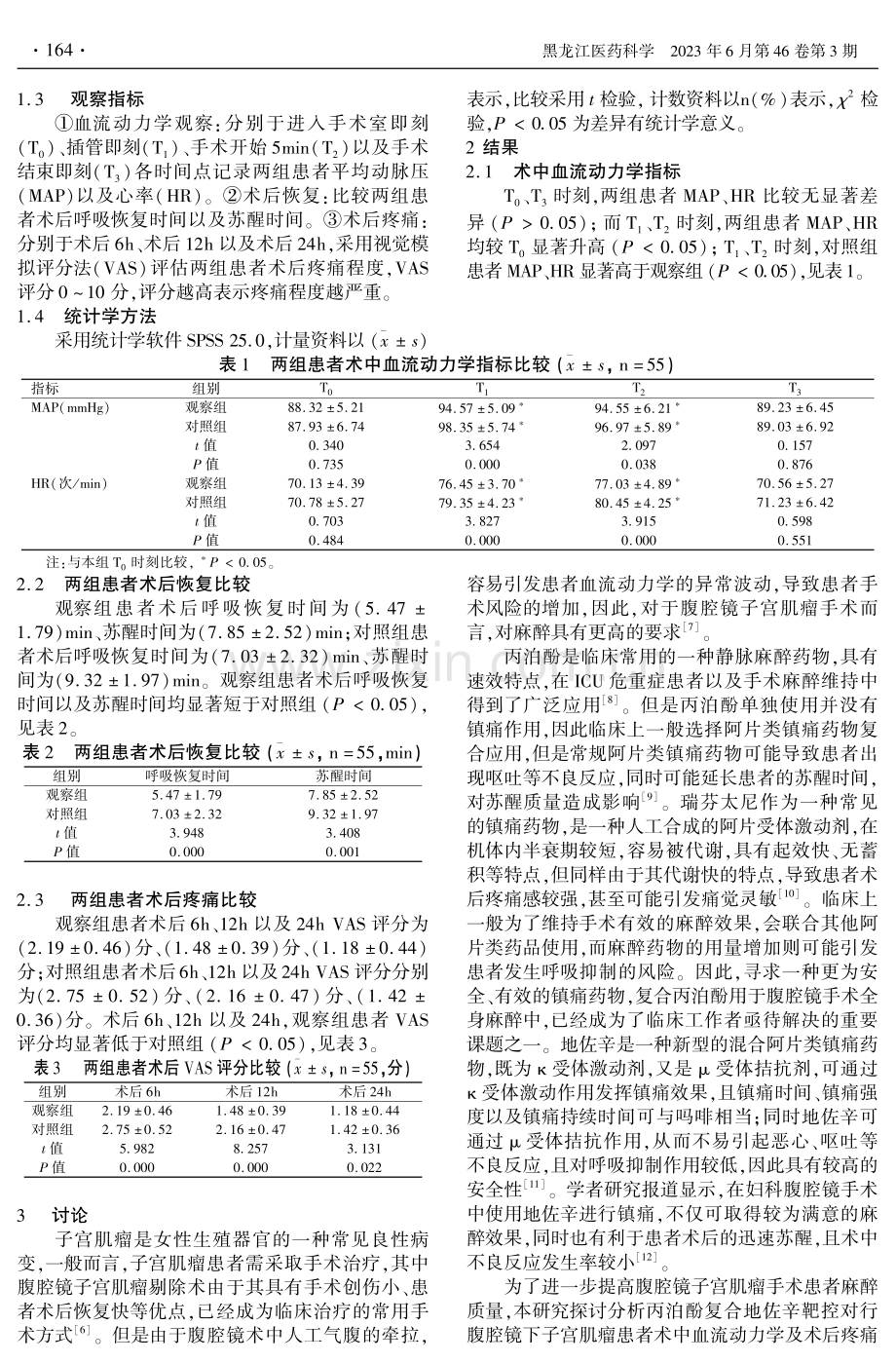 丙泊酚复合地佐辛靶控对行腹腔镜下子宫肌瘤患者术中血流动力学及术后疼痛程度的影响.pdf_第2页