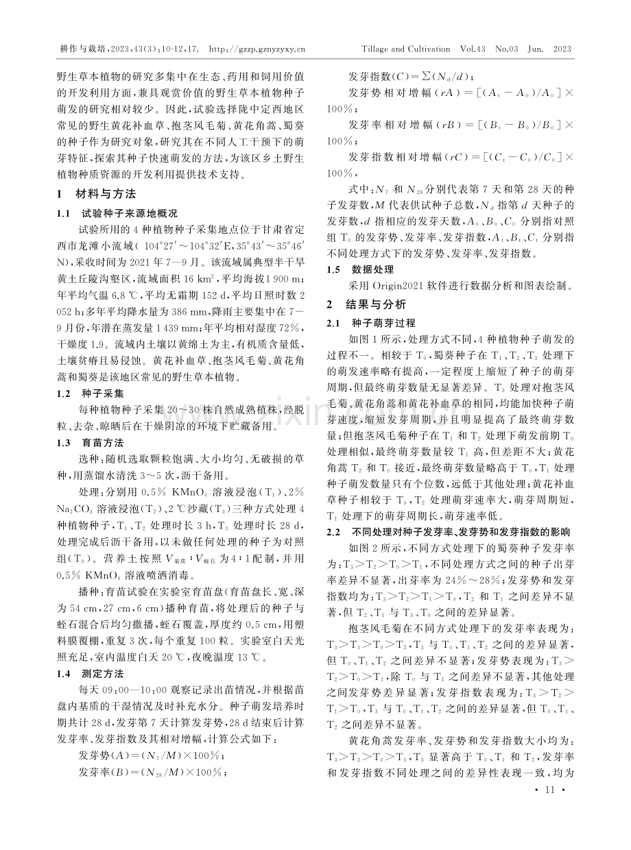 不同处理下4种野生观赏草本种子的萌发特性.pdf_第2页